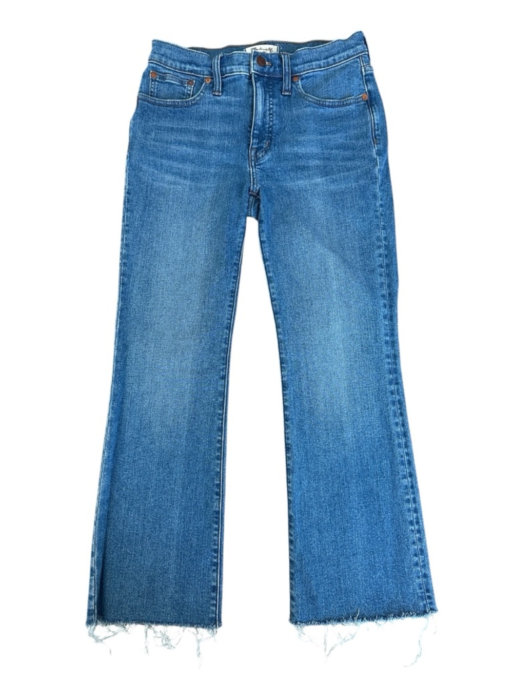 Madewell Kick Flare Jeans Raw Hem Mid Rise Blue Denim 27
